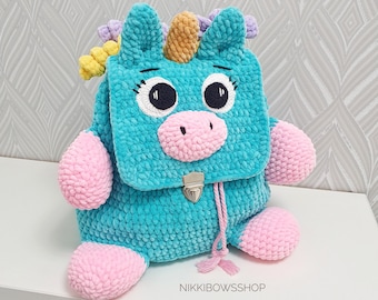 Crochet Unicorn Backpack, Plush Animal Bag, Gift for Kids