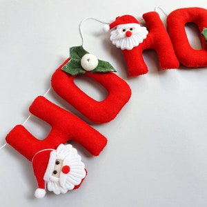 Christmas felt garland, Christmas wall hanging, Santa, Ho Ho Ho, Wall hanging, Festive decoration image 2