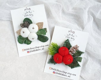 Felt Holly Berry and Mistletoe Christmas Hair Clip, Baby Headband