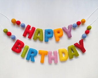 Guirnalda de fieltro arcoíris de feliz cumpleaños, decoración para fiestas