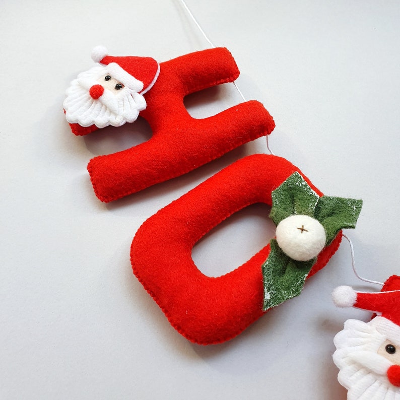 Christmas felt garland HO-HO-HO, Christmas wall hanging, Santa banner, Wall hanging, Festive decoration, Christmas room decor image 5