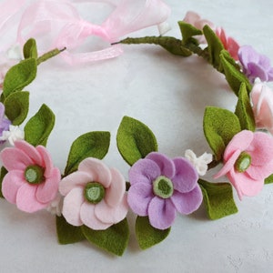 Felt flower crown, Spring floral baby halo, Flower Girl headband, Wedding crown image 5