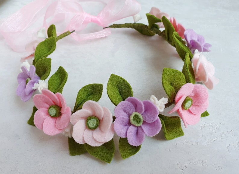 Felt flower crown, Spring floral baby halo, Flower Girl headband, Wedding crown image 5