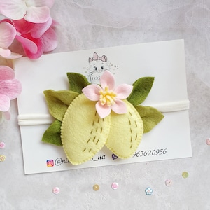 Lemon yellow felt headband, Lemon outfit, Fruit baby headpiece, Citrus hair clip, First birthday crown