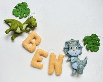 Dinosaurier Filz Girlande, Filz Namensgirlande für Junge, Dinosaurier Geburtstagsparty, Dino Girlande, Kindergirlande für Kinderzimmer