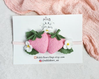 Rosa jordgubbsfilthårband, blomkrona, nyföddfotorekvisita