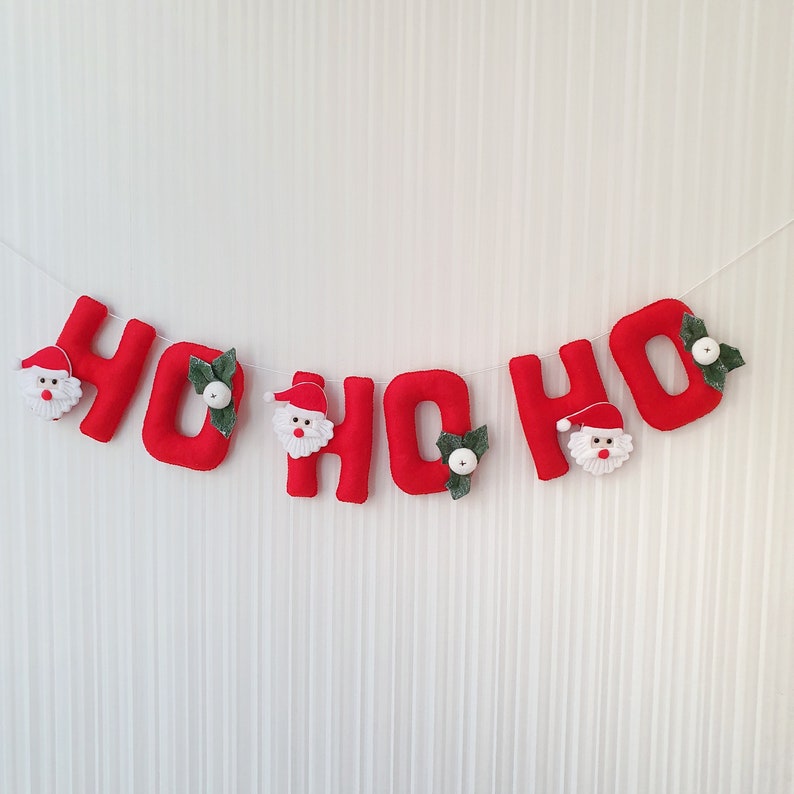 Christmas felt garland HO-HO-HO, Christmas wall hanging, Santa banner, Wall hanging, Festive decoration, Christmas room decor image 4