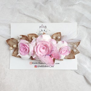 Rosa Rose Filz Stirnband, Schmetterling Baby Mädchen Blumen Stirnband, Neugeborenen Stirnband, Eine Geburtstagskrone, Blumenmädchen Kopfschmuck