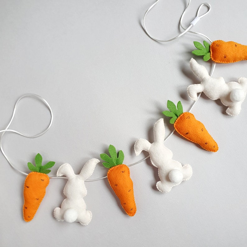 Easter Bunny and Carrot Garland, Felt Easter Garland, Rabbit Decor ...