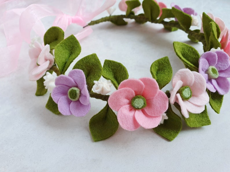 Felt flower crown, Spring floral baby halo, Flower Girl headband, Wedding crown image 7