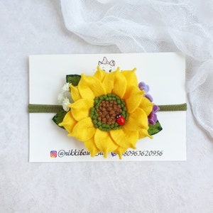 Sunflower felt headband or hair clip, Yellow 1st birthday crown, Sunshine party, Baby headband, Boho flower crown, Fall photo shoot