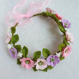 Felt flower crown, Spring floral baby halo, Flower Girl headband, Wedding crown image 6
