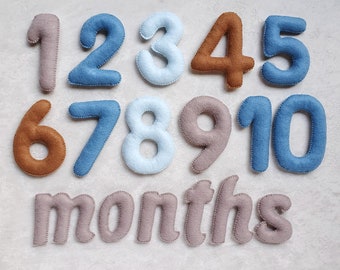 Felt baby boy milestone numbers, Baby bump countdown numbers, Monthly photo props, Baby month tracker