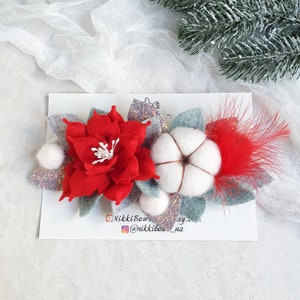Poinsettia felt flower headband, Christmas flowers, Poinsettia baby headband, Traditional Christmas headpiece