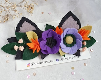 Halloween zwarte kattenoren, vilten bloem hoofdband, kittenkostuum