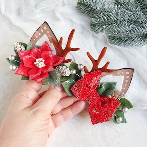 Christmas deer headband, Woodland felt flower crown, Antler deer kids headband, First Christmas baby, Christmas costume, Animal ears crown