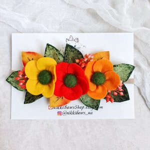 Autumn felt flower headband, Fall flower crown, Newborn headband, Baby girl gift, 1st birthday crown, Cute floral hairband