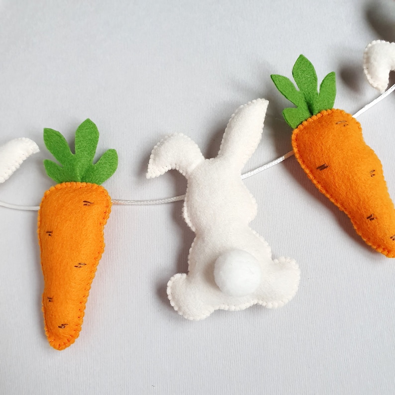 Easter Bunny and Carrot Garland, Felt Easter Garland, Rabbit Decor ...