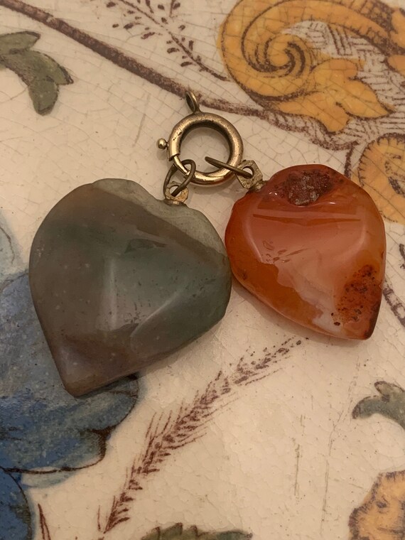 X2 Antique Edwardian agate heart pendants