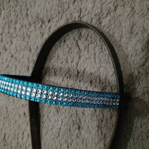 Blue Colour Bling Browband. Diamante Bling. Pony, Cob, Full. Black Leather. Ideal Gift
