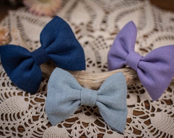 large linen hair clip, bow, cool colors