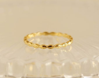 Beaded Marquise Stacking Band, 18K Gold Plated Beaded Stacker, Oval Beaded Ring, Dainty Bead Ring, Thin Minimalist Ring, Gift For Her