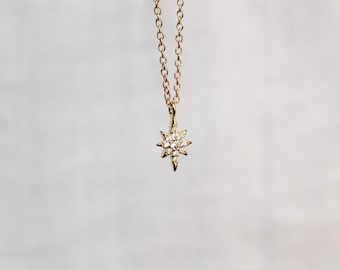 18k Gold North Star Necklace, Dainty Star Necklace, Starburst Necklace, Northern Star Pendant Necklace, Gift For Women