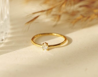 Droplet CZ Diamond Ring, Delicate Pear Cut Gold Ring, Tiny Pear Shaped Solitaire Ring, Stacking Single Stone Promise Ring, Gift For Her