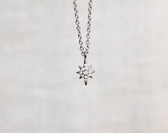 North Star Necklace Silver, Dainty Starburst Necklace, Celestial Necklace, Star Pendant Necklace, Northern Star Necklace