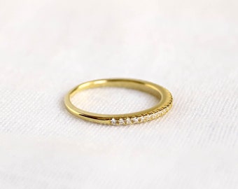 Half Eternity Wedding Band, Pavé Wedding Band, Pavé Diamond Ring, Dainty Stacking Ring, Gold Eternity Ring, Matching Engagement Ring