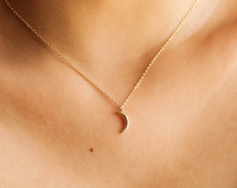 Moon Necklace Rose Gold, Dainty Moon Necklace, Crescent Moon Necklace, Gold Celestial Necklace, Gift For Women