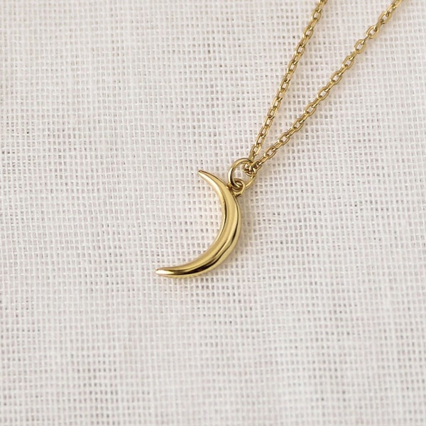 18k Gold Moon Necklace, Dainty Moon Necklace, Crescent Moon Necklace, Celestial Necklace, Gift For Women