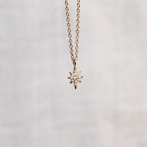 18k Gold North Star Necklace, Dainty Star Necklace, Starburst Necklace, Northern Star Pendant Necklace, Gift For Women