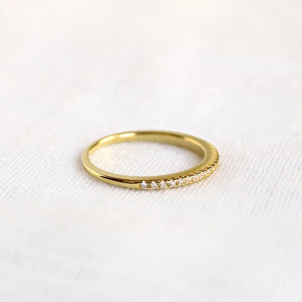 Half Eternity Wedding Band, Pavé Wedding Band, Pavé Diamond Ring, Dainty Stacking Ring, Gold Eternity Ring, Matching Engagement Ring