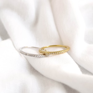 Half Eternity Wedding Band, Pavé Wedding Band, Pavé Diamond Ring, Dainty Stacking Ring, Gold Eternity Ring, Matching Engagement Ring image 6