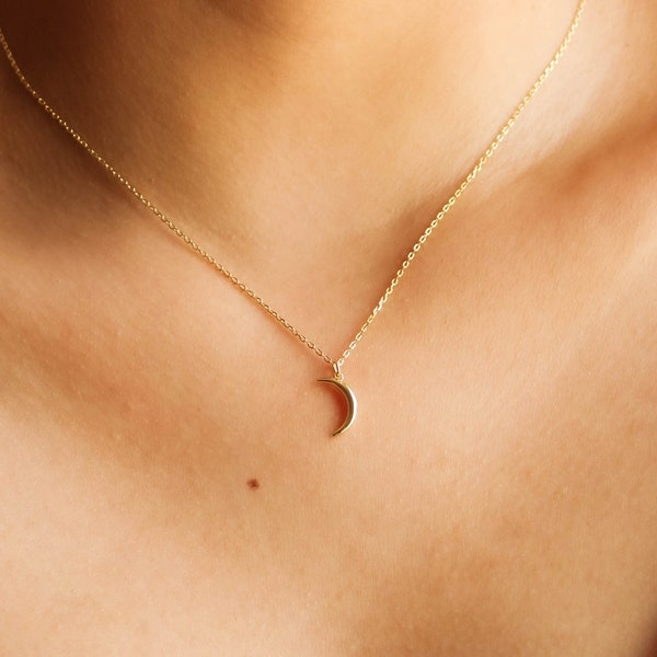 Moon Necklace Rose Gold, Dainty Moon Necklace, Crescent Moon Necklace, Gold Celestial Necklace, Gift For Women