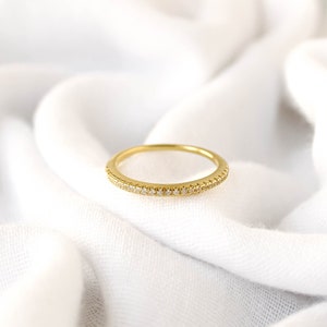 Half Eternity Wedding Band, Pavé Wedding Band, Pavé Diamond Ring, Dainty Stacking Ring, Gold Eternity Ring, Matching Engagement Ring 18K GOLD