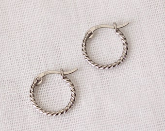 Silver Twisted Hoop Earrings, Thin Croissant Earrings, Dainty Twist Hoops, Delicate Silver Hoop Earrings, Minimalist Earrings