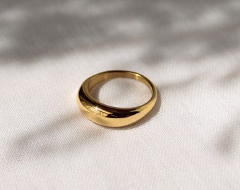 18k Gold Kuppelring, dünner Kuppelring, zierlicher Ring, vergoldeter Stapelring, Goldring am kleinen Finger, Goldringe für Frauen, Geschenk für Frauen