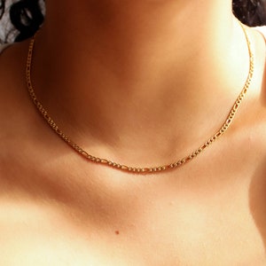 18k Gold Figaro Chain Necklace, Thin Figaro Necklace, Dainty Gold Plated Figaro Chain, Layering Necklace, Gift For Women
