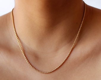 Gold Chain Necklace, 18k Gold Plated Twist Chain, Layering Necklace, Rope Chain Necklace, Twist Necklace, Gold Rope Chain, Thin Gold Chain