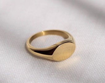 Anillo de sello de oro de 18 k, anillo meñique de sello, anillo meñique de oro, anillo de sello ovalado, anillos de oro de sello, regalo para mujeres