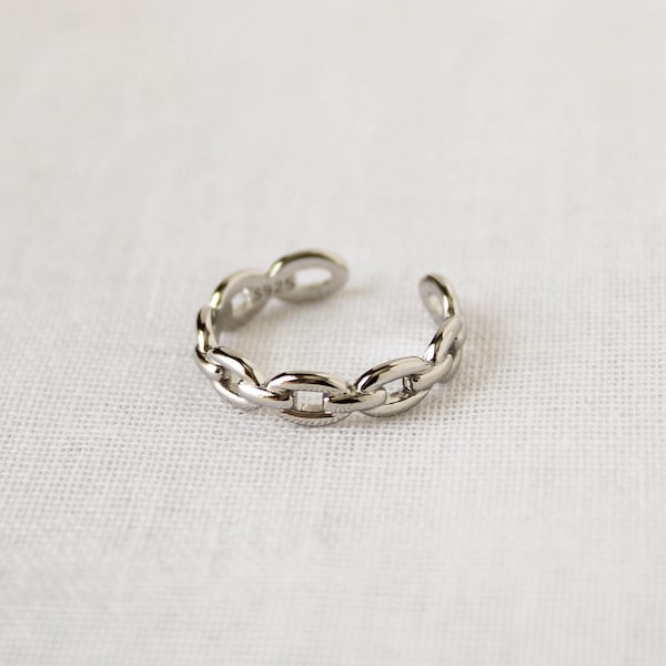 Silver Chain Ring, Cuban Ring, Sterling Silver Ring, Adjustable Chain Ring, Stacking Ring, Minimalist Ring, Cuban Link Ring, Gift For Her