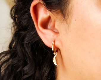 18k Gold Moon Earrings, Crescent Moon Earrings, Moon Dangle Hoop Earrings, Crescent Moon Hoops, Gold Plated Earrings