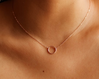 Dainty Circle Necklace, Rose Gold Plated Necklace, Tiny Circle Necklace, Bridesmaids Necklace, Friendship Necklace, Gift For Women