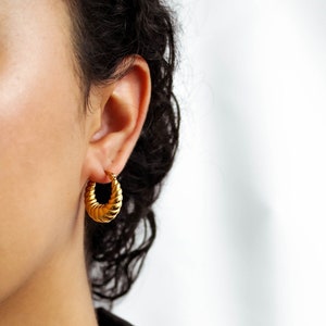 18k Gold Croissant Earrings, Oval Chunky Hoops, Thick Statement Earrings, Gold Plated Hoop Earrings, Medium Gold Earrings, Gift For Her