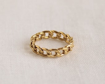 18k Gold Kettenring, Cuban Link Ring, Zierliche Kettenring, Stapelring, Minimalist Ring, Panzerkettenring, Geschenk für Frauen