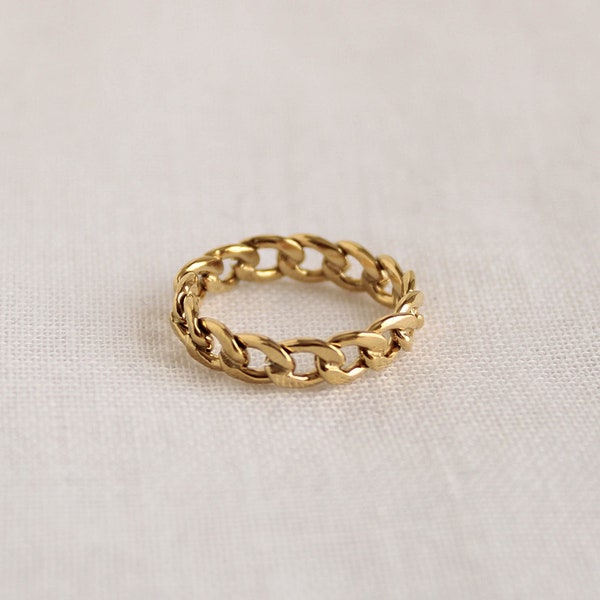 18k Gold Chain Ring, Cuban Link Ring, Dainty Chain Ring, Stacking Ring, Minimalist Ring, Curb Chain Ring, Gift For Women