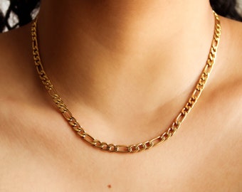 18k Gold Figaro Chain Necklace, Figaro Link Necklace, Chunky Figaro Chain, Thick Figaro Chain, Gold Plated Chain, Gift For Women