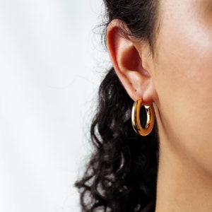 Chunky Gold Hoops, 18k Gold Tube Earrings, Medium Hoop Earrings, Thick Hoop Earrings, Gold Plated Hoop Earrings, Gift For Her